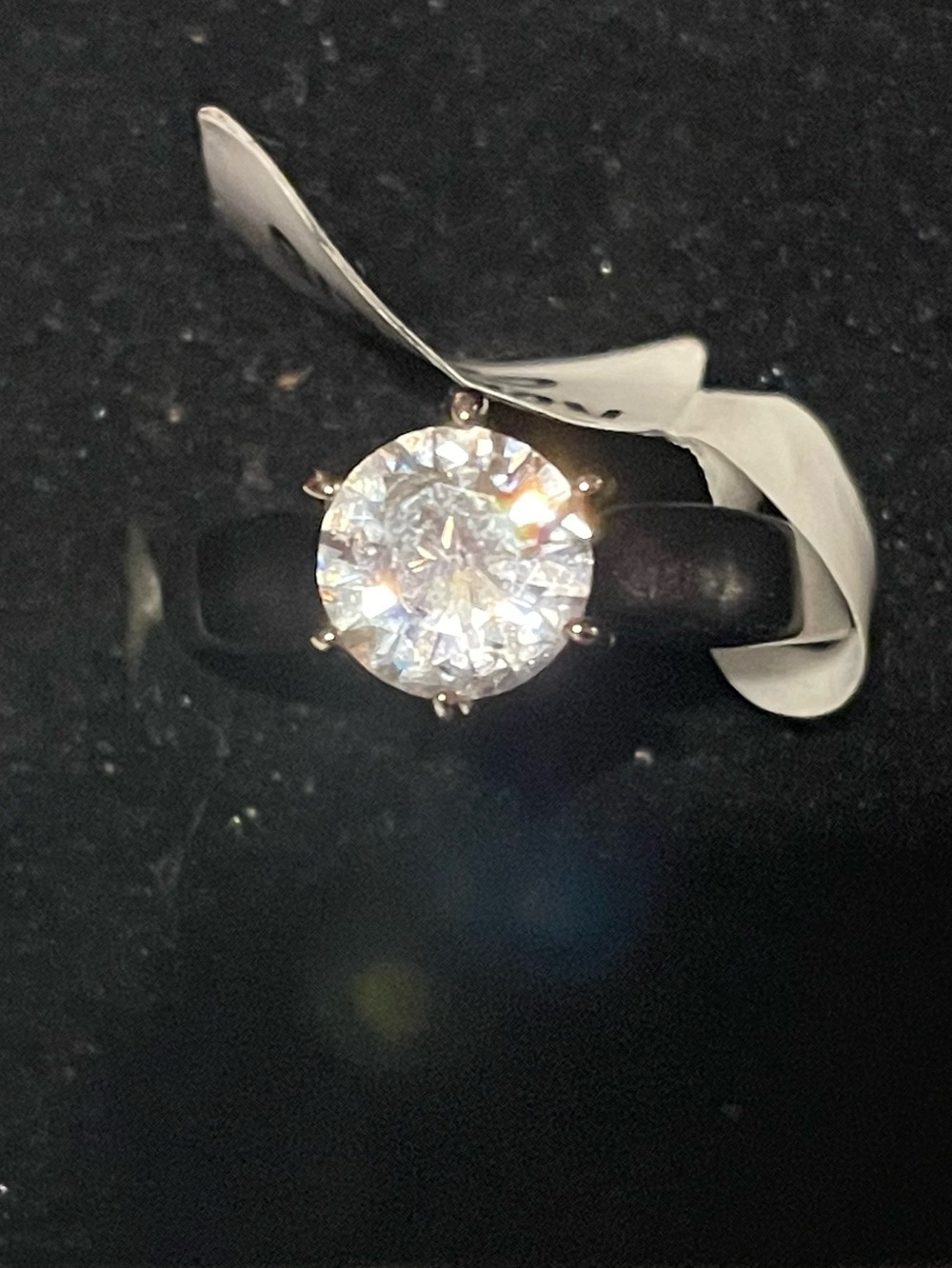Cubic Zirconia Round Cut Solitaire Ring Rhodium Plated